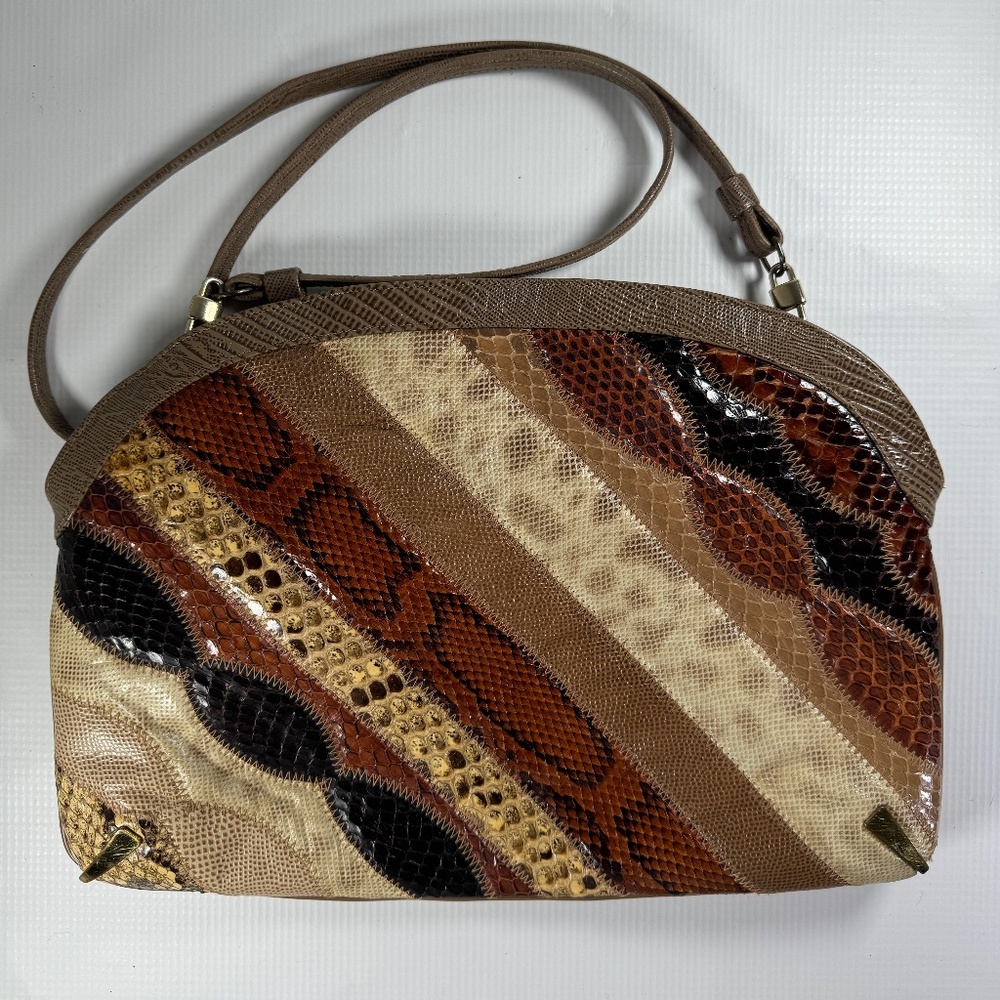 Bags by Supreme Snakeskin Patchwork Clutch with Crossbody Strap